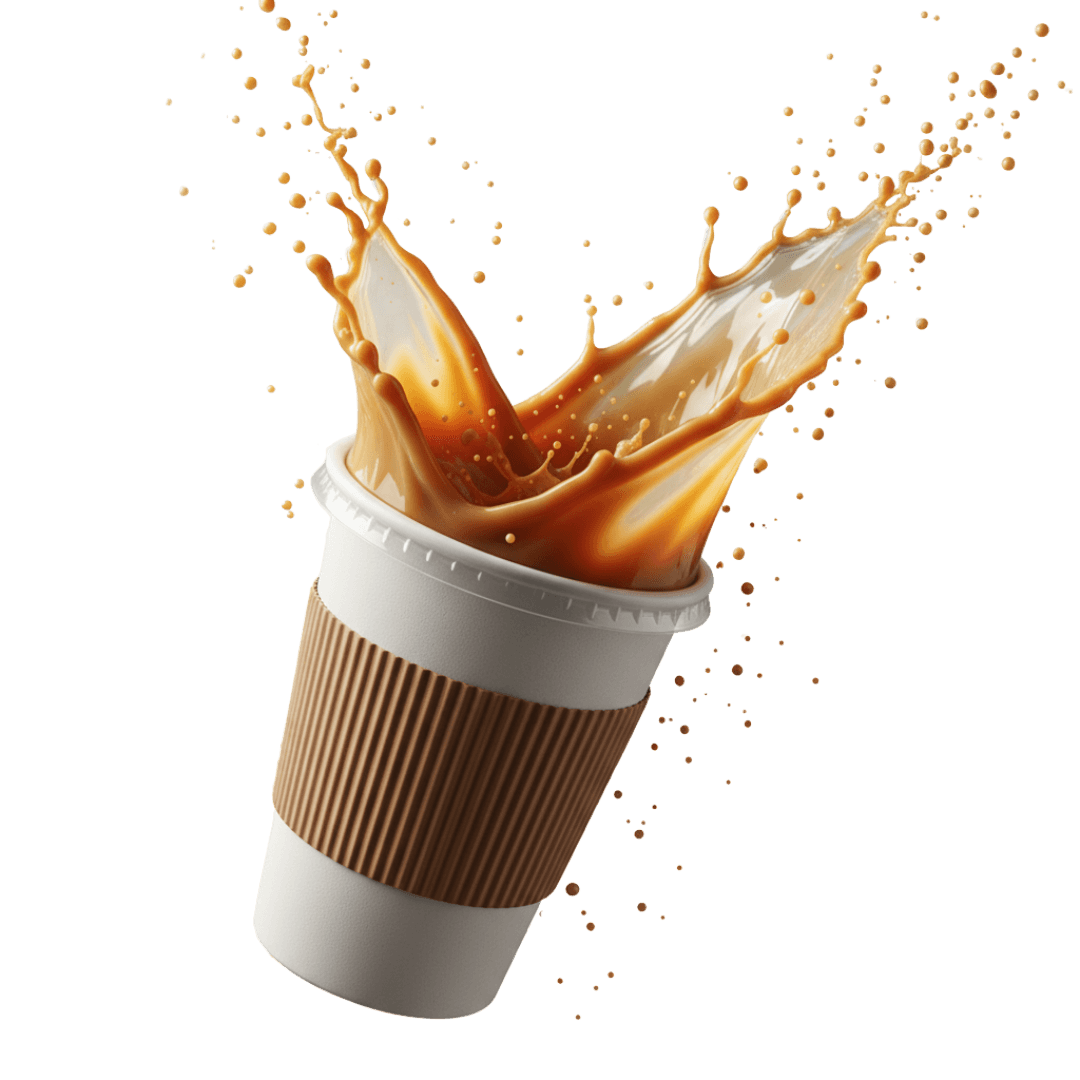 Coffee splash in white mug with coffee beans